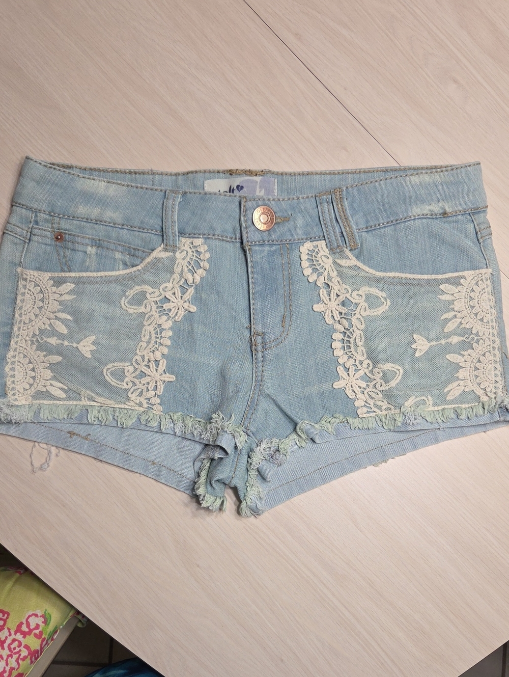 Light Blue Denim Lace-Trim Women’s Shorts